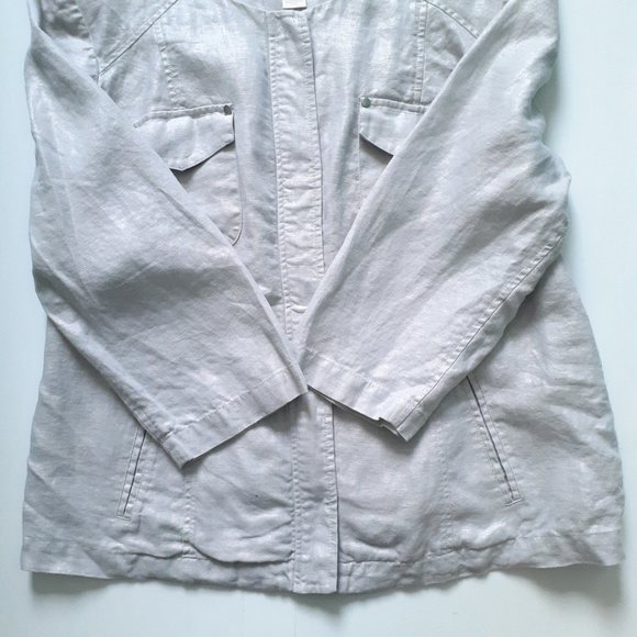 Chico's Foiled Linen Shine Jacket Collarless Full ZipSilver Size 1/Size M - Picture 9 of 12